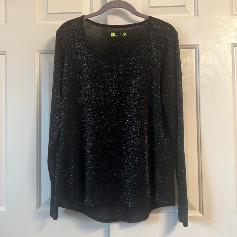 #43- Xersion Black Activewear Pullover Glitter Top Lightweight Size Large